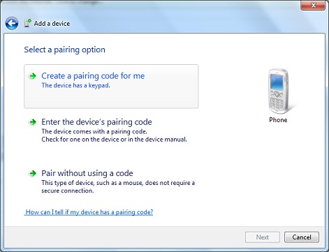 Add a Bluetooth Device - Pairing Options