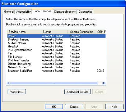 Bluetooth Configuration - Local Services