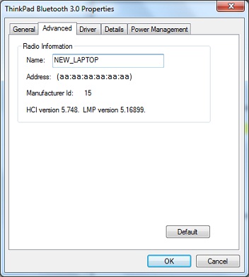Bluetooth Settings - ThinkPad Bluetooth Device Name