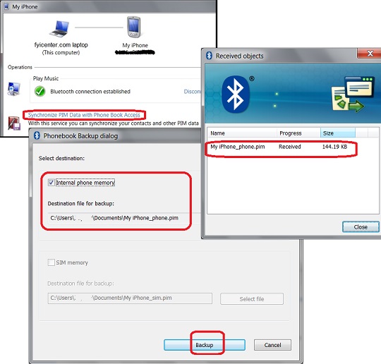 Bluetooth - Backup Phonebook for iPhone to Windows 7