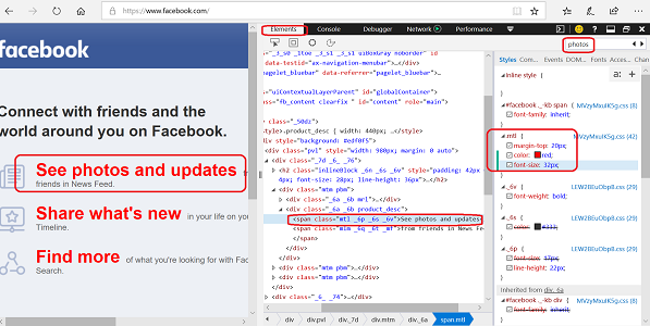 Edge Developer Tools - Modify CSS Style Properties