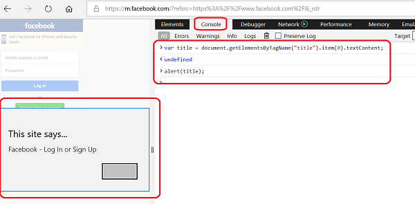 Edge Developer Tools - Run JavaScript Code