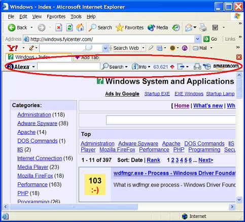 Internet Explorer (IE) Alexa Toolbar