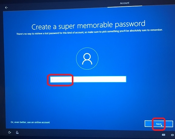 Windows 10 Setup - Set Account Password