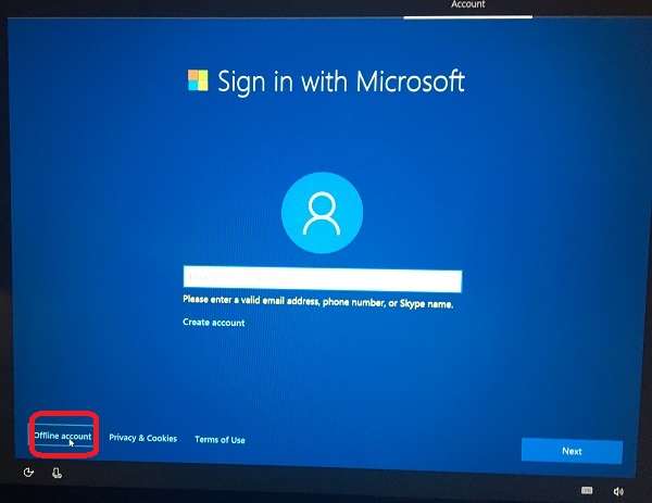Windows 10 Setup - Sign in with Microsoft