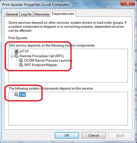 Windows 7 Services Console - Service Dependencies