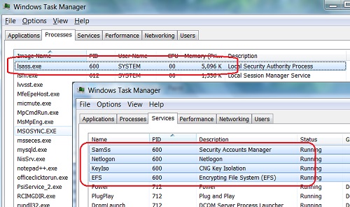 Windows 7 Task Manager - lsass.exe Process and Services