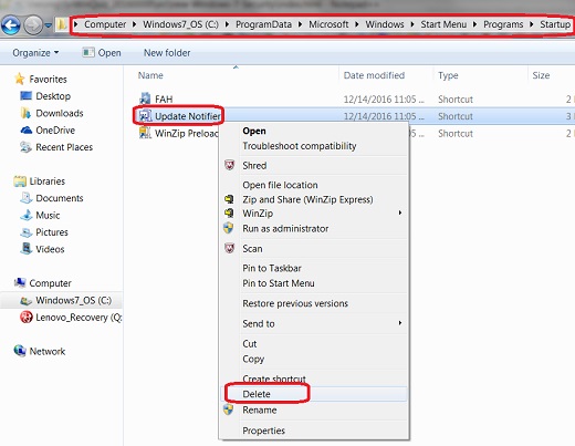Windows 7 - Delete Item from Common Startup Folder