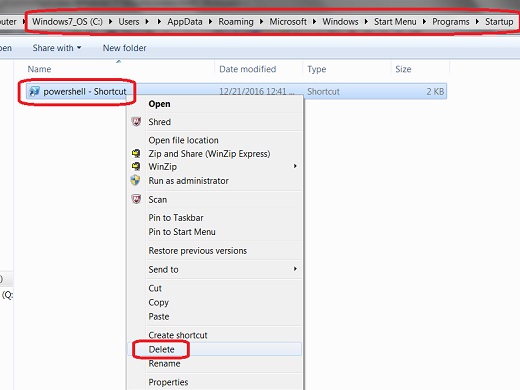 Windows 7 - Delete Item from Personal Startup Folder