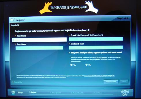 HP Computer Registration - Personal Info