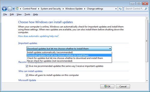 Windows 7 Update - Change Settings