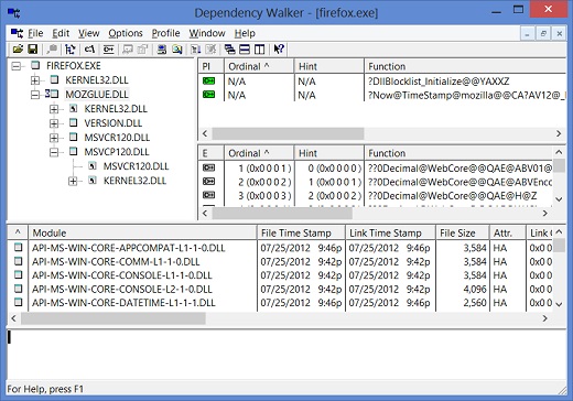 Windows 8 - Dependency Walker on firefox.exe