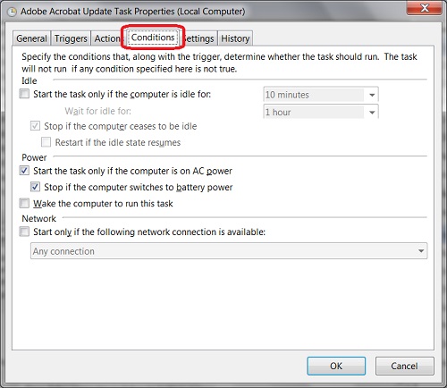 Windows 8 - Conditions of Scheduled Task