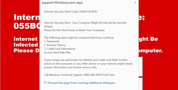 055BCCAC9FEC Malware Fake Alert Popup