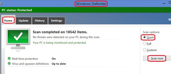 Perform Quick Scan with Windows Defender
