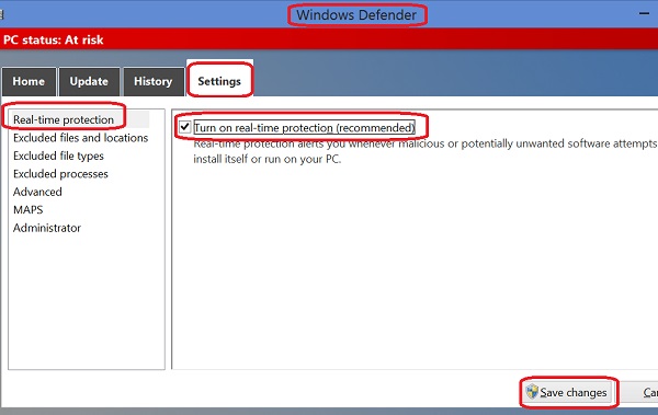 Turn on Windows Defender Real-Time-Protection