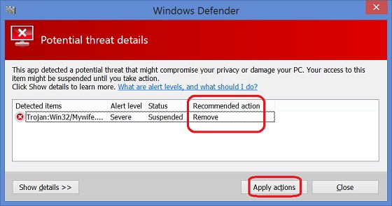 Remove Malware Detected by Windows Defender