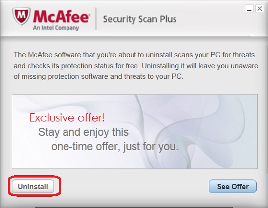 Uninstall with McAfee Security Scan Plus