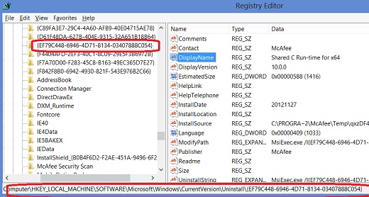 Windows 8 Registry - List of Uninstall Programs