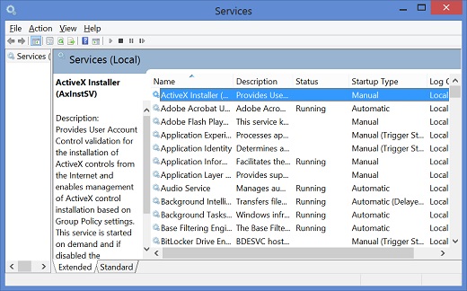Windows 8 Services Console Screen