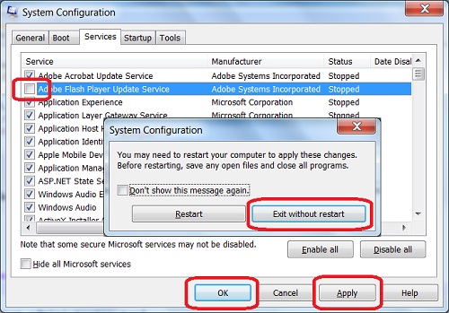Windows 8 System Configuration msconfig.exe - Disable Services
