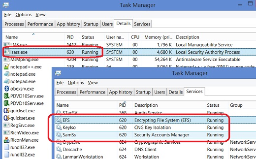 Windows 8 Task Manager - lsass.exe Process and Services