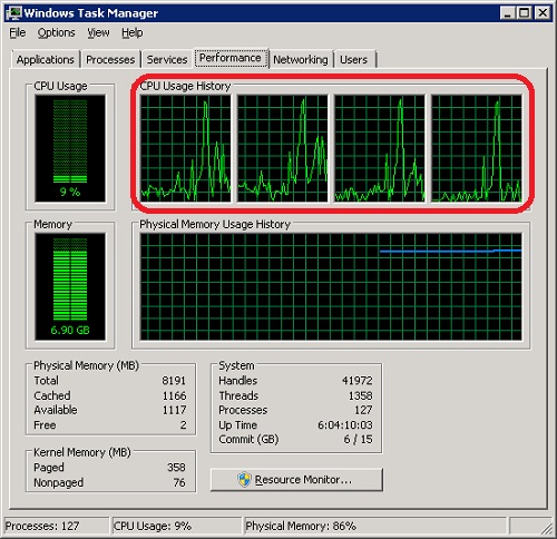 Windows Server 2008 Task Manager - CPU View