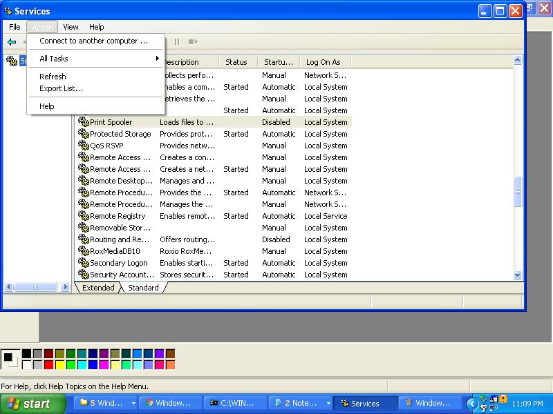 Windows XP Services Console - Export Service List
