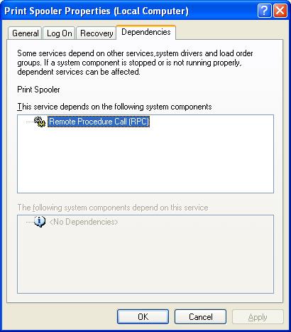 Windows XP Services Console - Service Dependencies