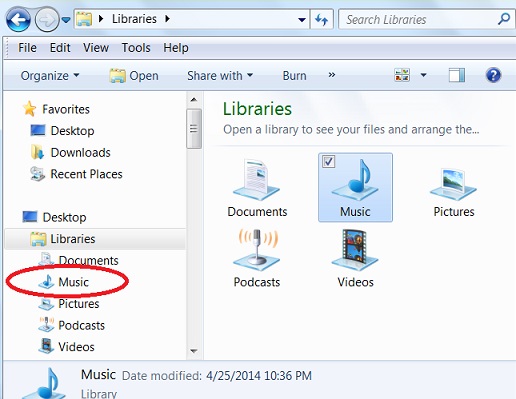 Default Libraries on Windows 7