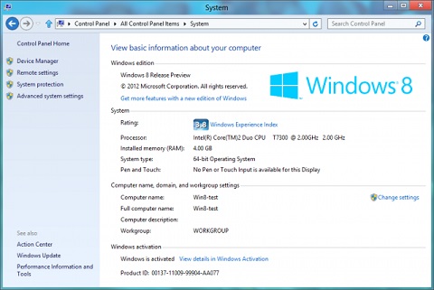 System Information Screen on Windows 8