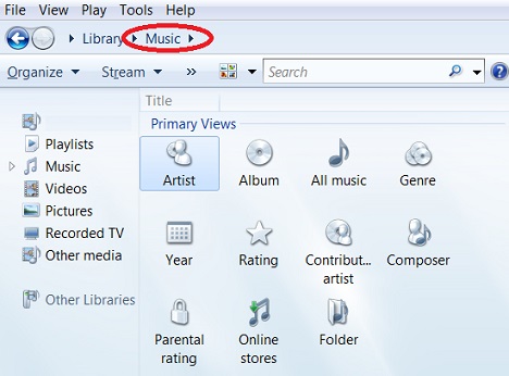 Music Library in Windows Media Player 12
